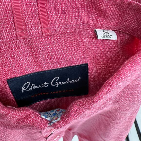 Robert Graham Woven Button Front Short Sleeve Shirt Porcaro Solid Red Pique M - Picture 7 of 9